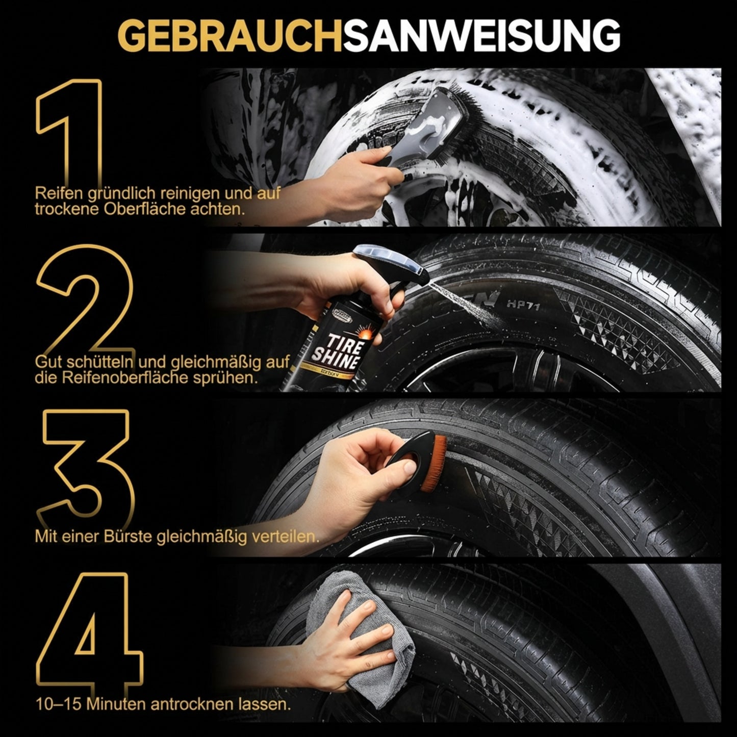 Sofort schmutzabweisendes & langlebiges Reifenglanz-Spray